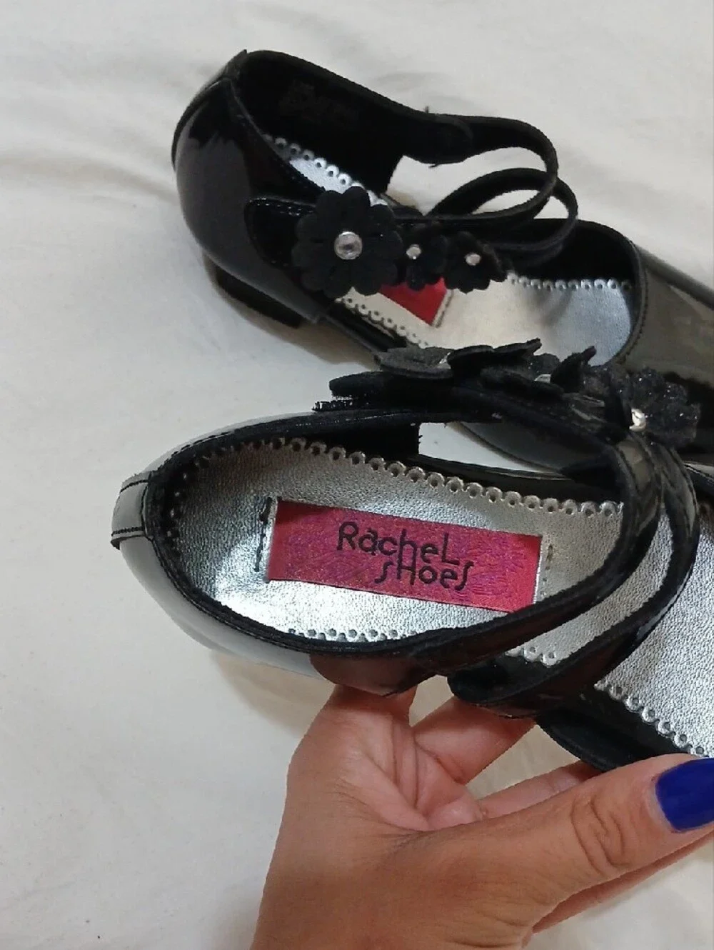 Rachel Shoes Girls Black Patent Double-Strap Mary Janes with Flower
